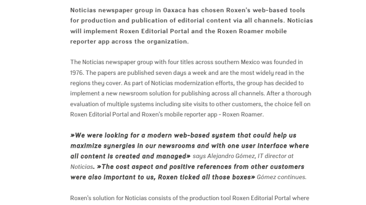 Mexican newspaper group Noticias selects Roxen Newsroom Solution