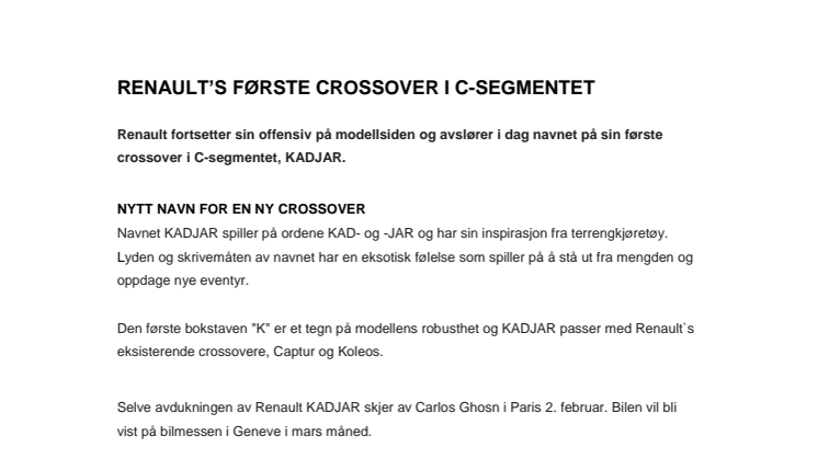 NY CROSSOVER FRA RENAULT