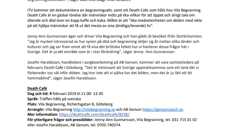 Brittiska ITV går på Death Cafe i Göteborg
