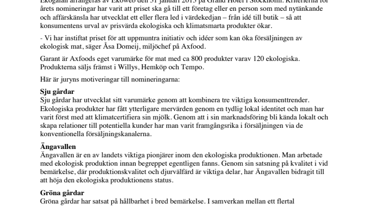 Nominerade till Garant Ekostjärna 2013 
