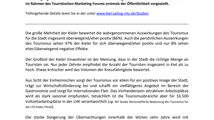 Ergebnisse der Tourismusakzeptanz Studie Kiel