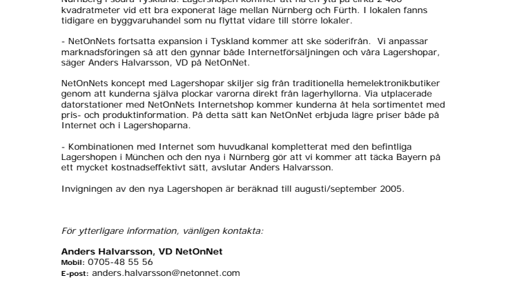 NetOnNet öppnar Lagershop i Nürnberg