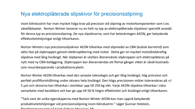 Nya elektropläterade slipskivor för precisionsslipning