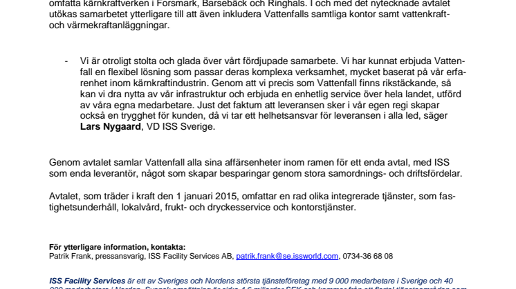 Vattenfall och ISS skriver avtal om rikstäckande samarbete