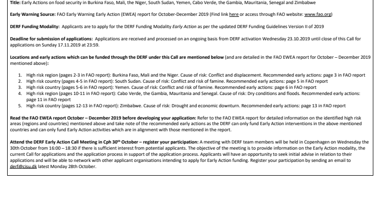 19-021-EA DERF Call for applications on DERF funding of early actions on food security