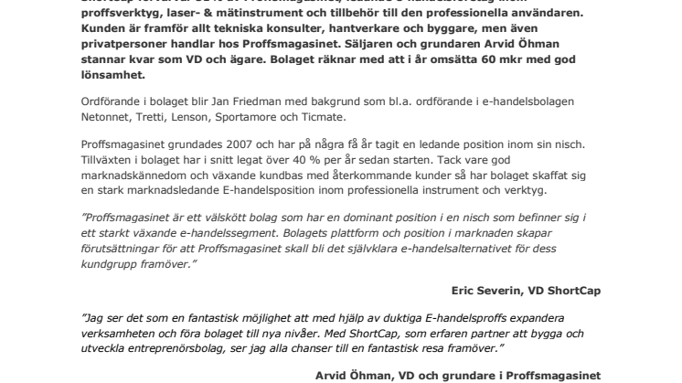 ShortCap blir majoritetsägare i Proffsmagasinet.se