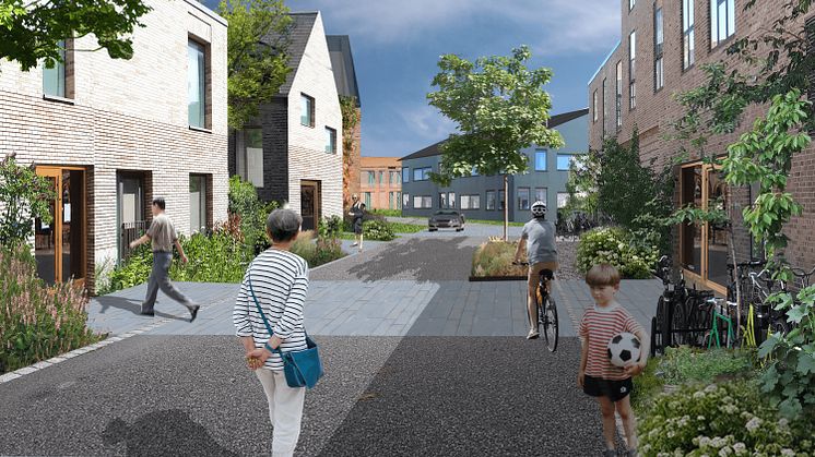 Planprogram Klagshamn – gångfartsgata. Visionsbild av Open Studio.