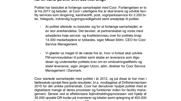 Politiet forlænger samarbejdet med Coor