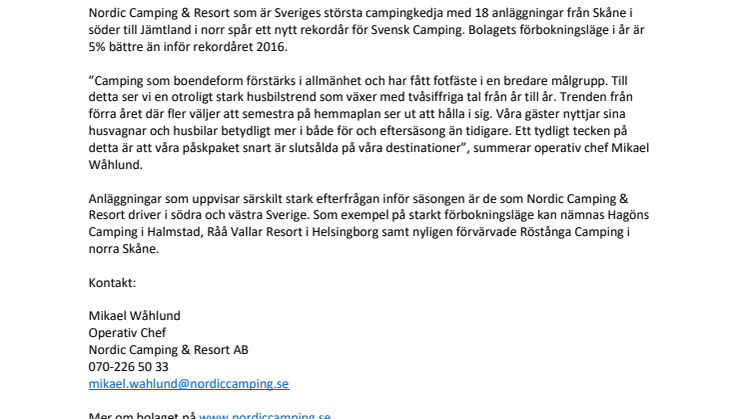 Sveriges största campingkedja spår nytt rekordår för Svensk Camping!