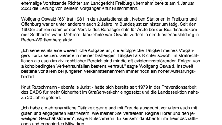BADS-Landessektion Südbaden: Wechsel an der Spitze 