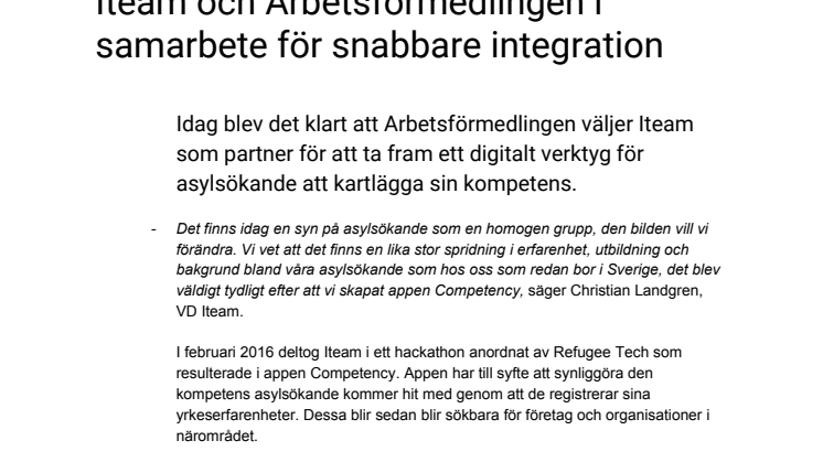 Iteam och Arbetsförmedlingen i samarbete för snabbare integration