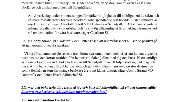 Tågbussen går till Sälenfjällen – varje dag under vintersäsongen