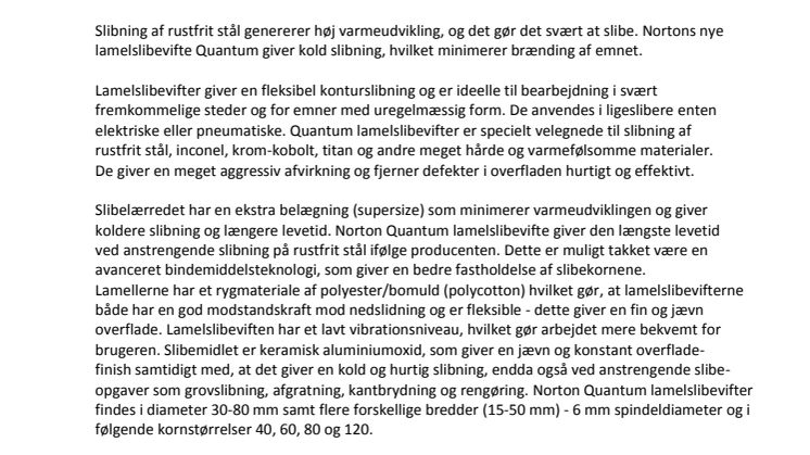 Nye lamelslibevifter til slibning af rustfrit stål