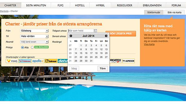 Sök charter på exakt datum
