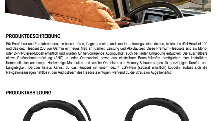 Datenblatt Garmin dezl-Headset Serie