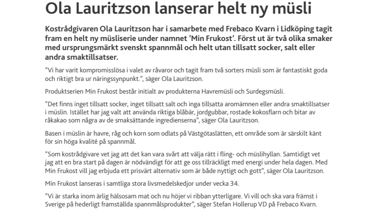 Ola Lauritzson lanserar helt ny müsli