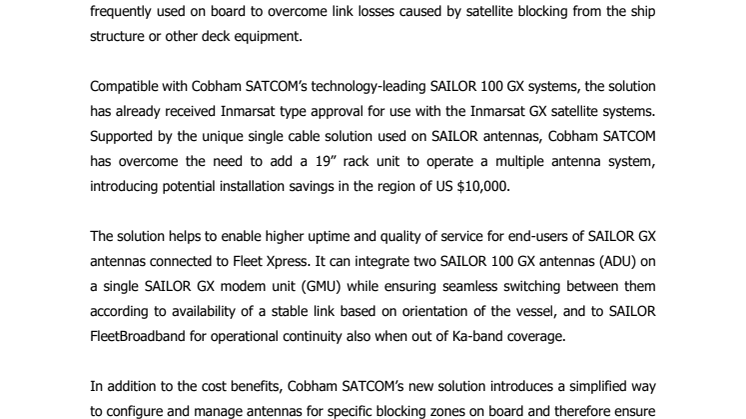 Cobham SATCOM: Cobham reduces integrated Global Xpress antenna costs