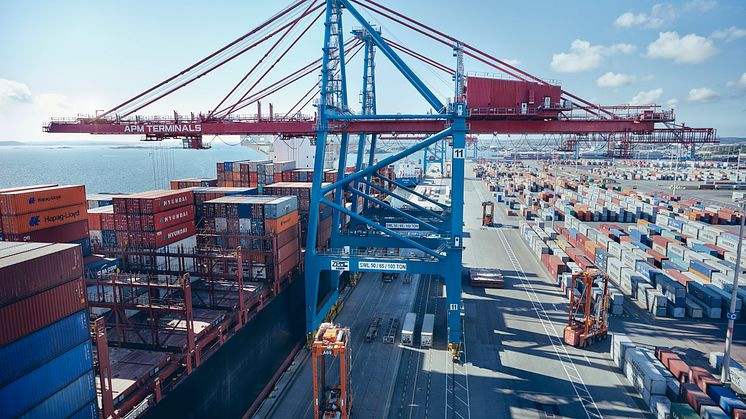 Göteborgs hamns containerterminal i Skandiahamnen. Bild: Göteborgs Hamn AB.
