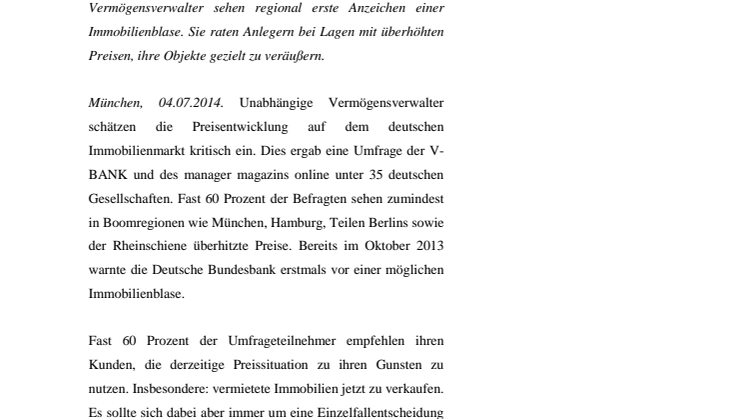 Vermögensverwalter empfehlen: Immobilien im Einzelfall verkaufen