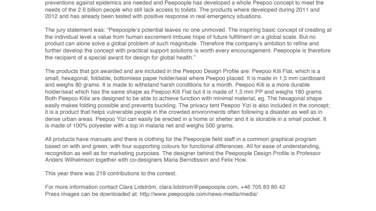 Design S for Global Health awarded to Peepoople