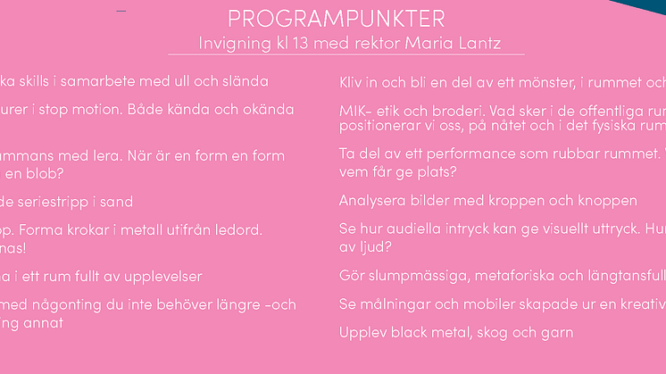 Slöjd- och bildämnena tar plats, välkommen till en pedagogisk festival 13–14 januari!