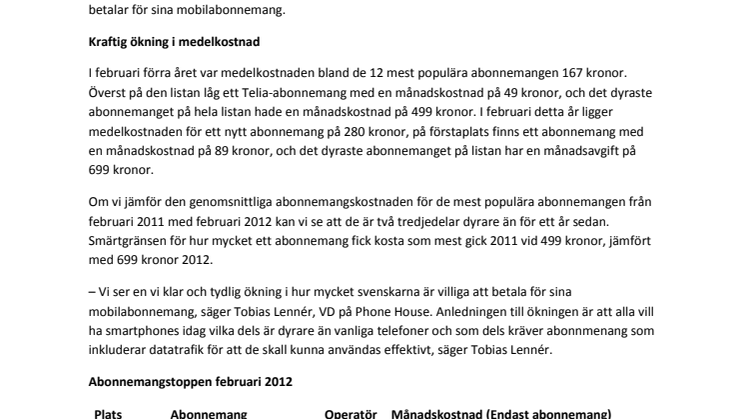 Svenskarnas kostnader för nya mobilabonnemang skenar