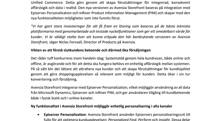 Ny release av Avensia Storefront möjliggör förbättrade kundupplevelser och enhetlig handel i alla kanaler - Unified Commerce
