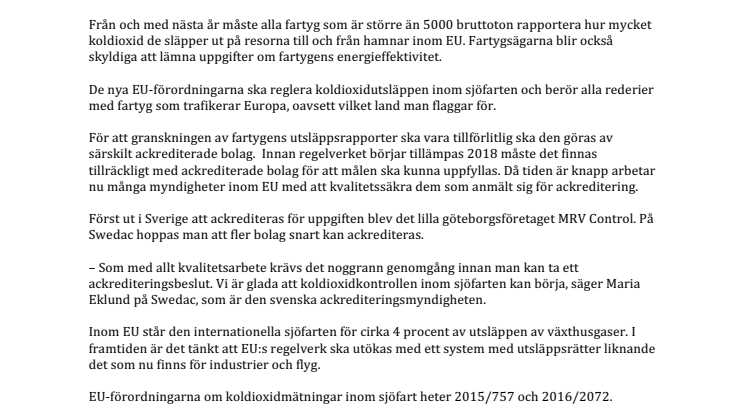 Koldioxidutsläpp inom sjöfarten granskas