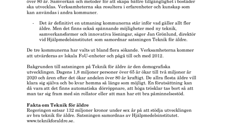 Ny teknik för äldre testas i tre kommuner