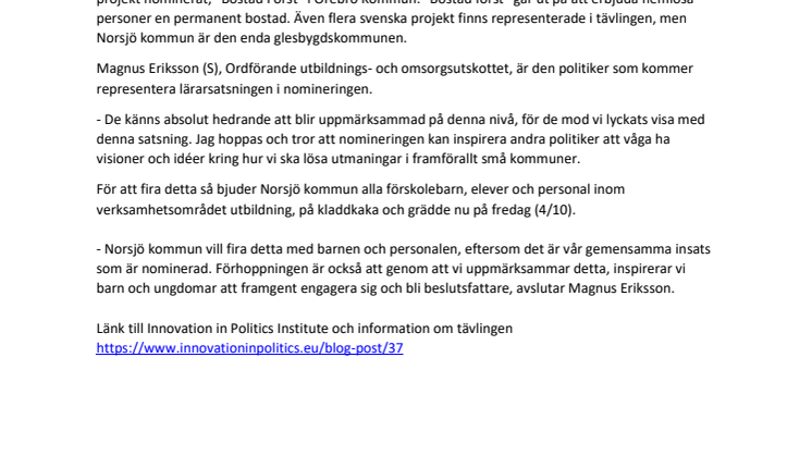 Norsjö kommun firar finalplats