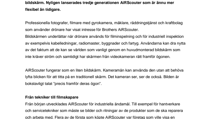 Brother AiRScouter huvudmonterad bildskärm, perfekt för filmskapare och drönarfotografer