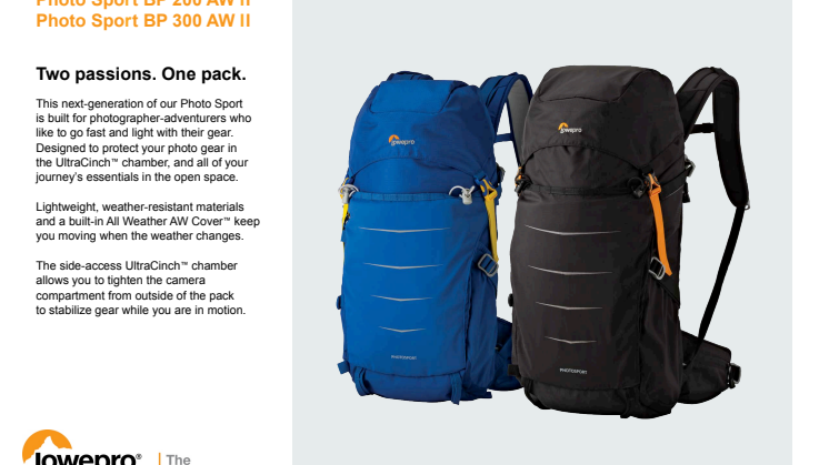 Lowepro Photo Sport II, produktspecifikation