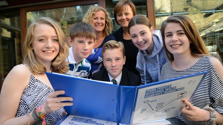 Back row L-r Victoria Gilroy and Wendy Burke. Front row – Young people involved in the project - Abbie Armstrong, Alex Harrison, Oscar Daniel, Amy Bell and Bethan Corner