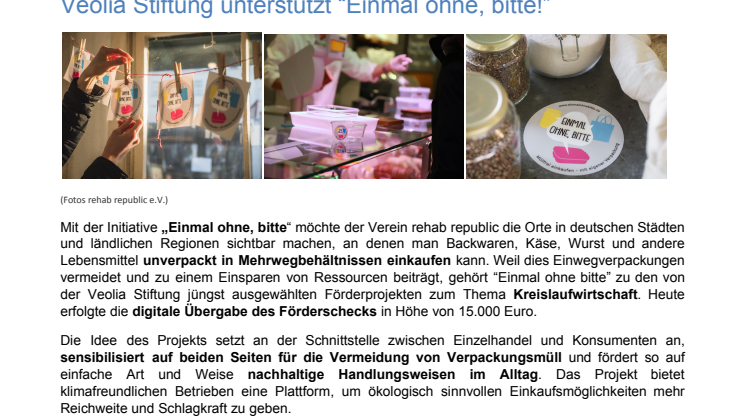 Veolia Stiftung unterstützt “Einmal ohne, bitte!”