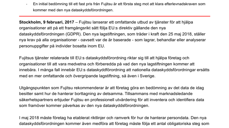 Fujitsu förbereder företag inför EU:s nya dataskyddsförordning