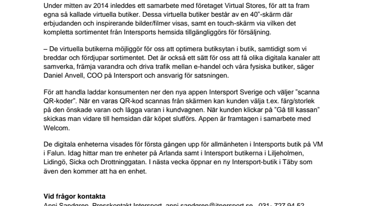 Intersport satsar vidare med virtuella butiker