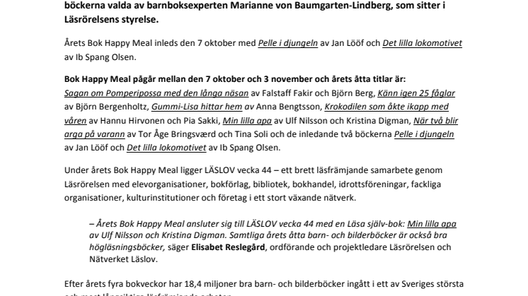 ​18,4 miljoner barn- och bilderböcker i Bok Happy Meal