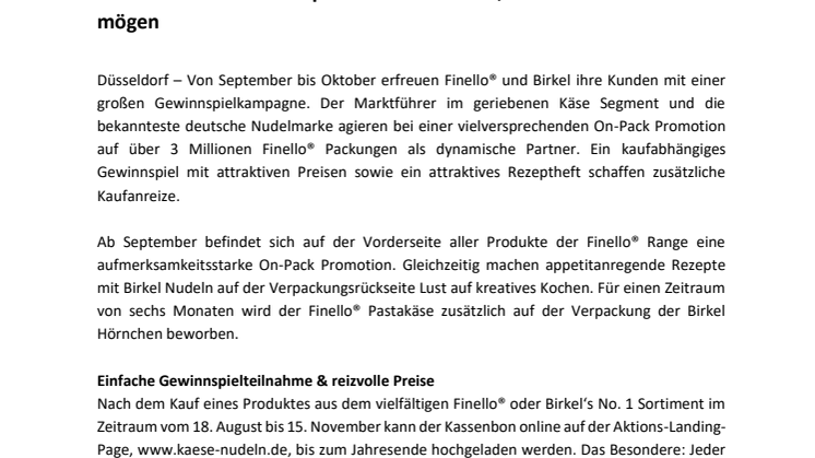 Finello® und Birkel: Das perfekte Duo für alle, die es schnell und lecker mögen 