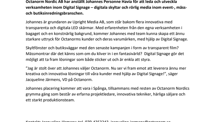 Octanorm Nordic AB satsar inom Digital Signage.