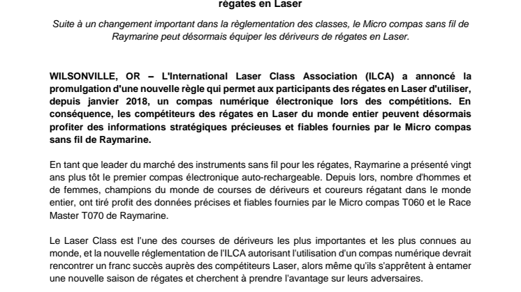 Raymarine: Le Micro compas haut de gamme de Raymarine accessible aux compétiteurs des régates en Laser
