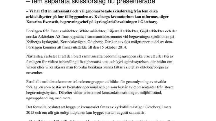 Tillbyggnad av Kvibergs krematorium – fem separata skissförslag nu presenterade