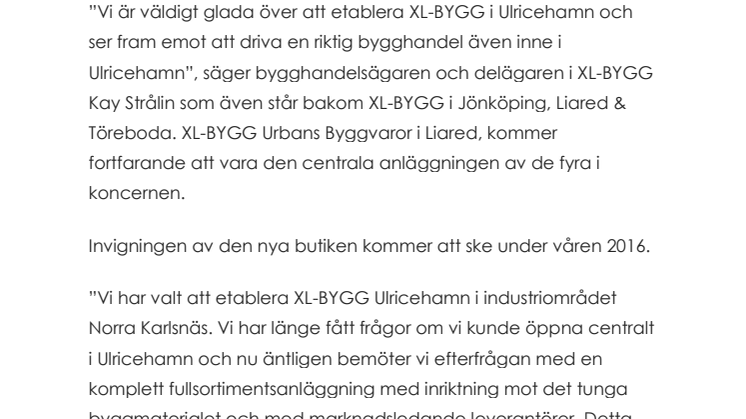 XL-BYGG öppnar ny bygghandel i Ulricehamn 28:e april 2016