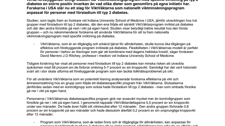 Amerikanska forskare fastslår: anpassat viktminskningsprogram kan förebygga diabetes