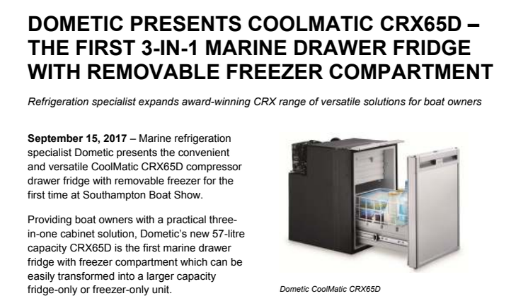 Dometic Presents Coolmatic CRX65D – The First 3-in-1 Marine Drawer Fridge with Removable Freezer Compartment
