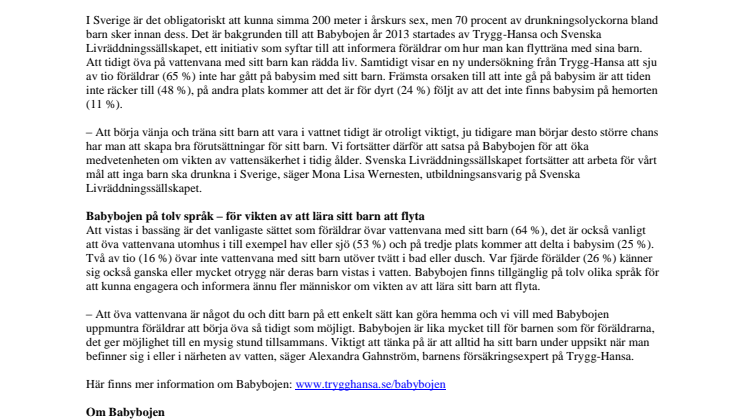 Tidig vattenvana ger livsviktig kunskap för barn men alltför få övar 