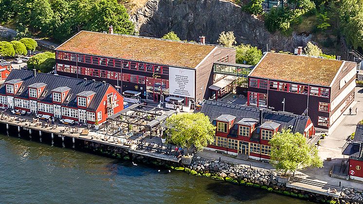 Drönarbild på kommande JENSEN gymnasium i Nacka Strand