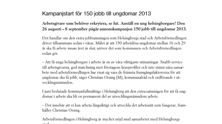 Kampanjstart för 150 jobb till ungdomar 2013