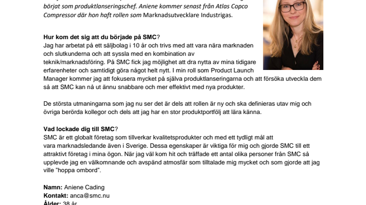 SMC Pneumatics har anställt produktlanseringschef
