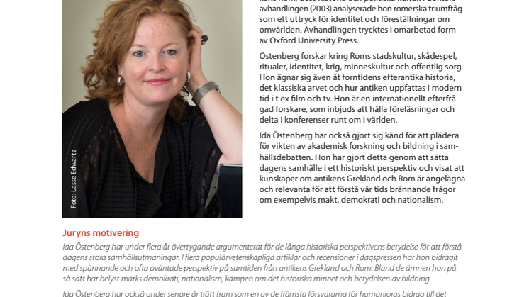 Stora historiepriset 2018 går till Ida Östenberg