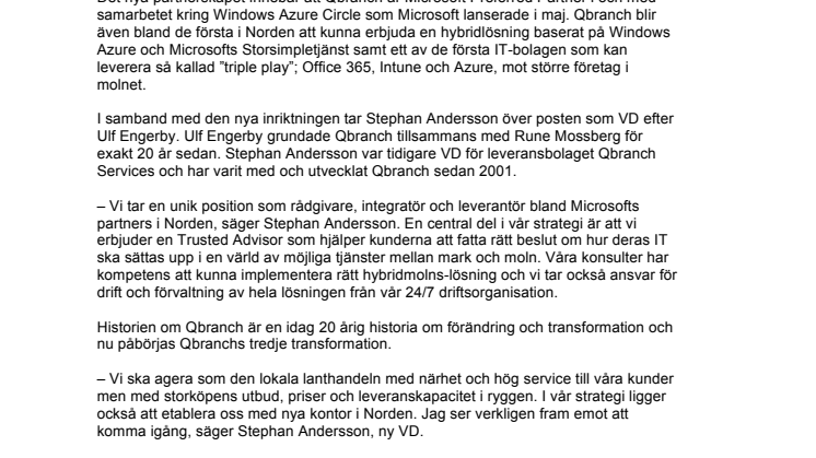 QBRANCH FÖRST I SVERIGE MED UNIKT PARTNERSKAP TILLSAMMANS MED MICROSOFT